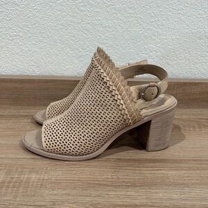 Vince Camuto Beige Perforated Block Heel Sandals